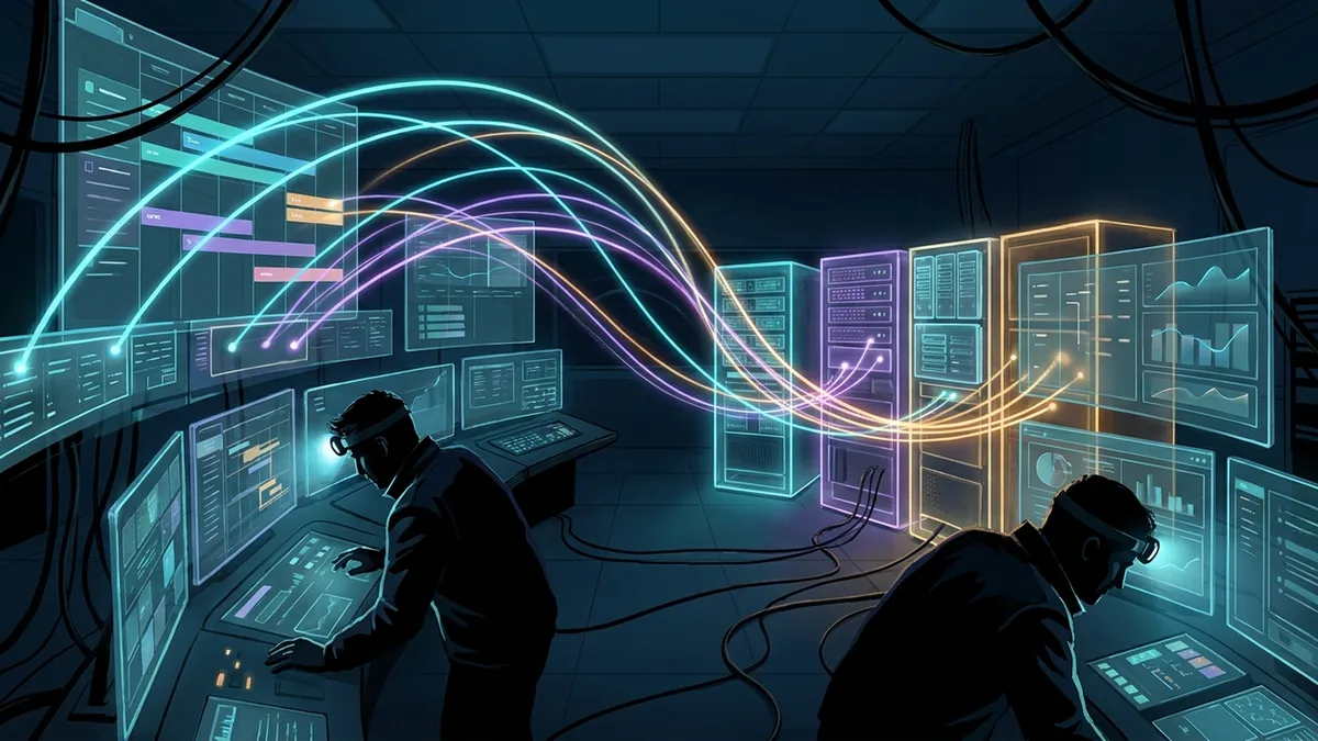 Abstract operations studio visualizing OpenClaw Automations and stateless MCP gateways